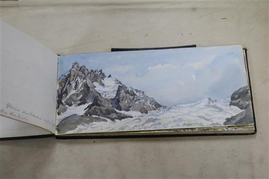 A Victorian album of architectural and other watercolours and a small sketchbook, 4.5 x 9.5in and 10.5 x 14in (approx 70)